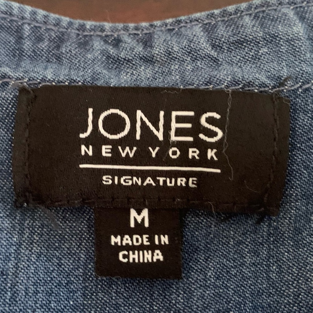 Jones New York Blue Denim Top with Zipper and Gold Tassels - Picture 2 of 9